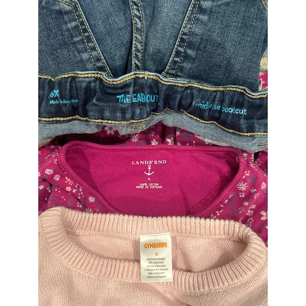 Lands End Gymboree‎ Girls 6/6x Pink Purple Blue Floral Denim 3pc Bundle